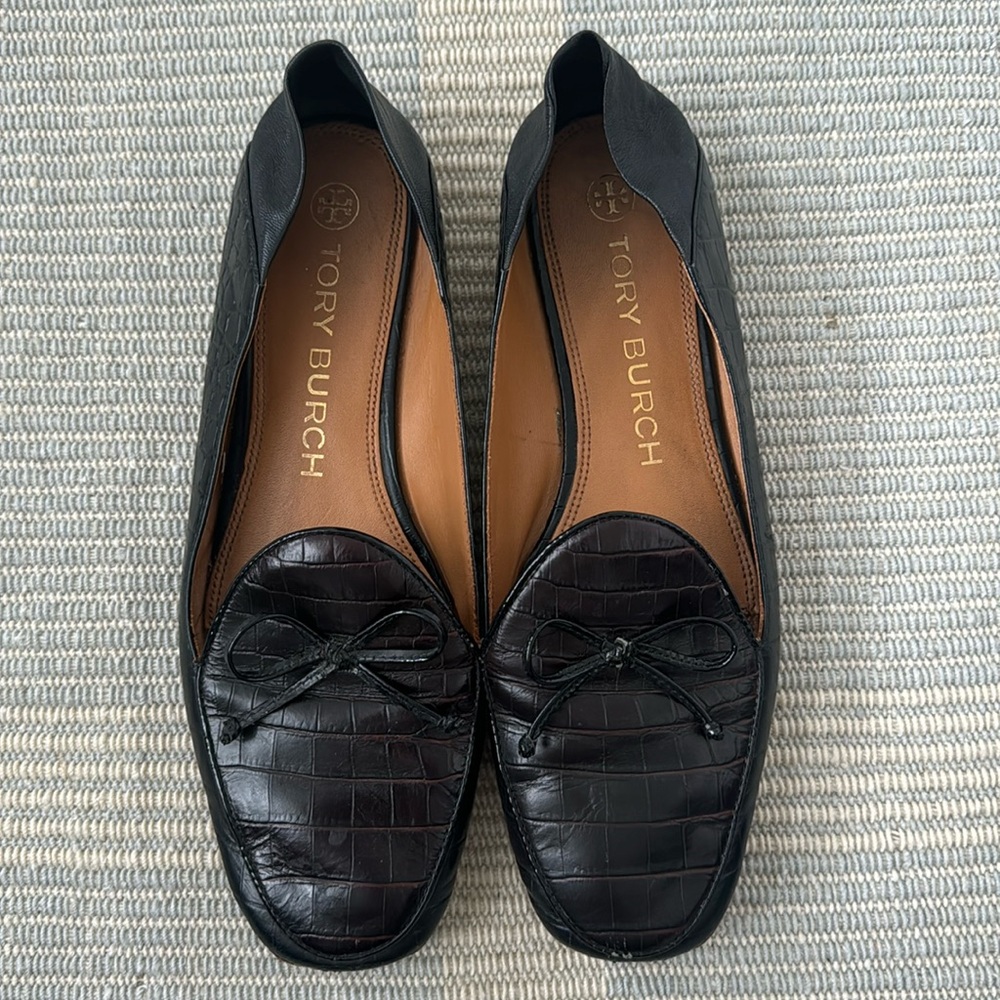 Tory Burch Black Croc Loafers (8.5)